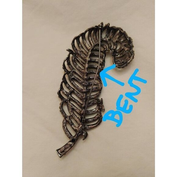 Vintage Women's White/Brown/Amber Rhinestones Gold Leaf Brooch Pin - Picture 7 of 7